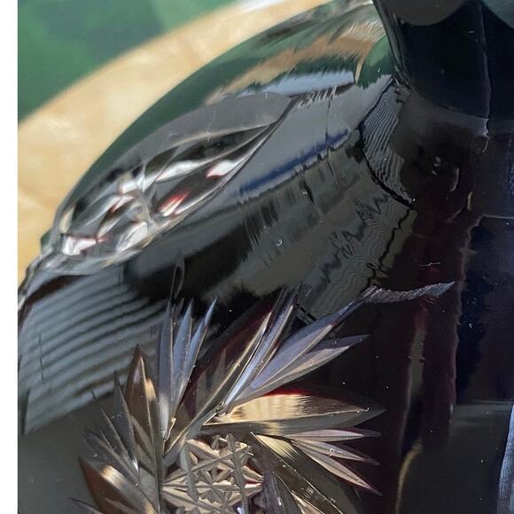 Antique Bohemian Amethyst Cut To Clear Crystal Footed Candy Dish Bowl with Lid - Picture 6 of 14